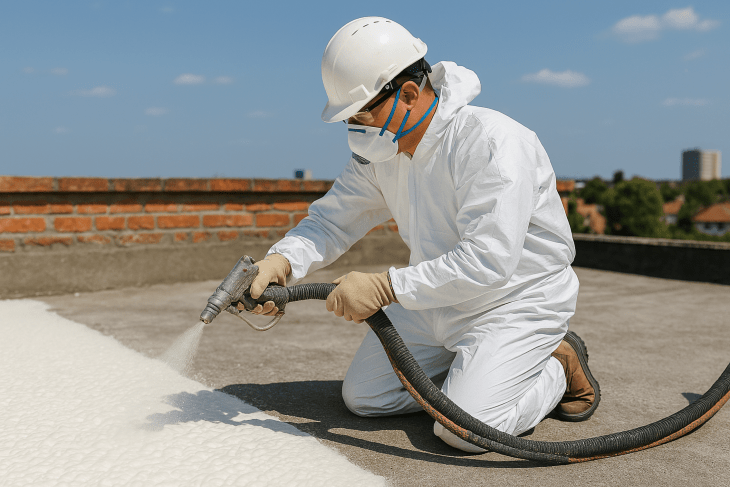 Beton çatı üzerine polyurea poliuretan izolasyon yapan izolasyon ustası