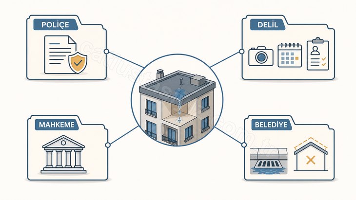 Çatı akmasında sigorta, delil, mahkeme ve belediye başvuru yolları