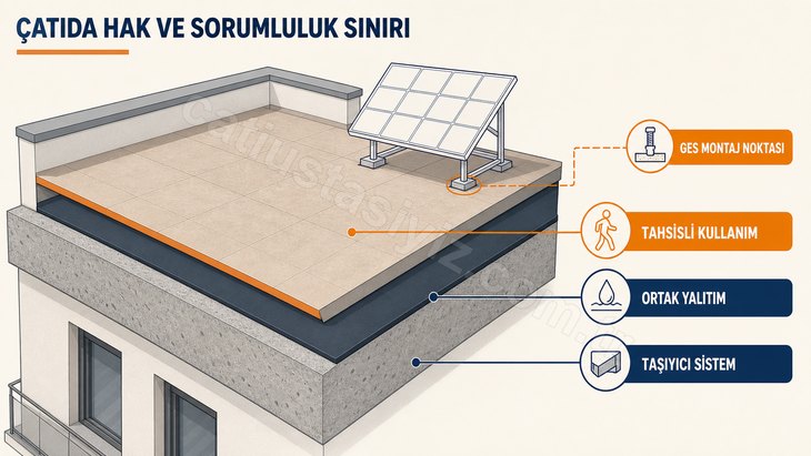 Tahsisli teras, ortak yalıtım ve GES montaj sınırlarını gösteren kesit