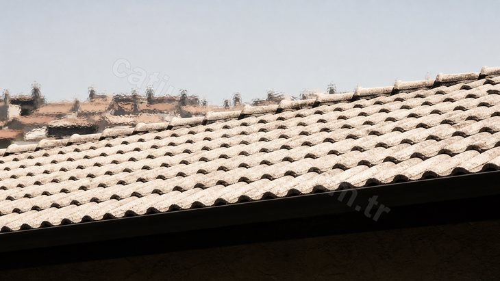 Yaz öğlesinde güneş altında kızgın çatı yüzeyi ve yükselen ısı titreşimi
