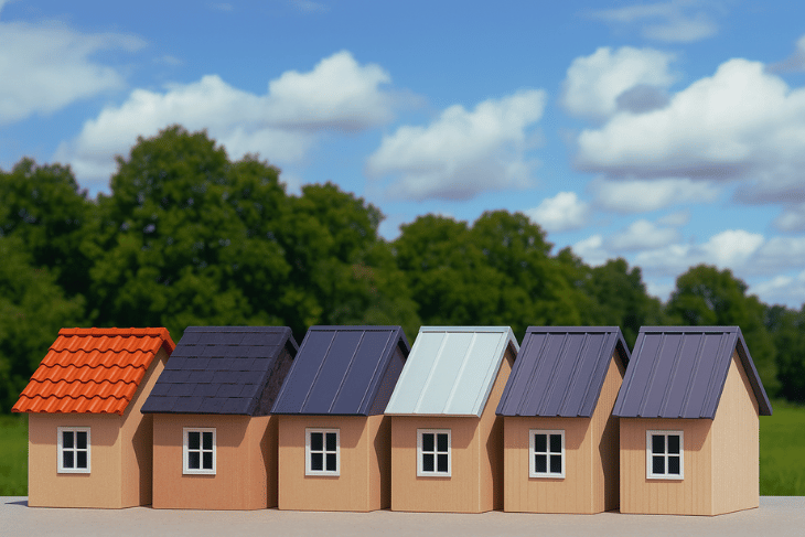 Kiremit, arduvaz, metal ve panel kaplamalarla farklı çatı modelleri. Yapay zeka ile oluşturulmuştur.