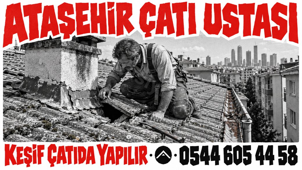 Ataşehir'de kiremit çatıda baca dibini inceleyen usta, siyah beyaz afiş